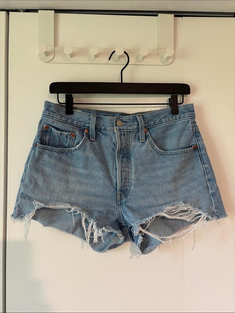 Levi’s 501 High-Rise Distressed Denim Women’s Shorts - Light Blue